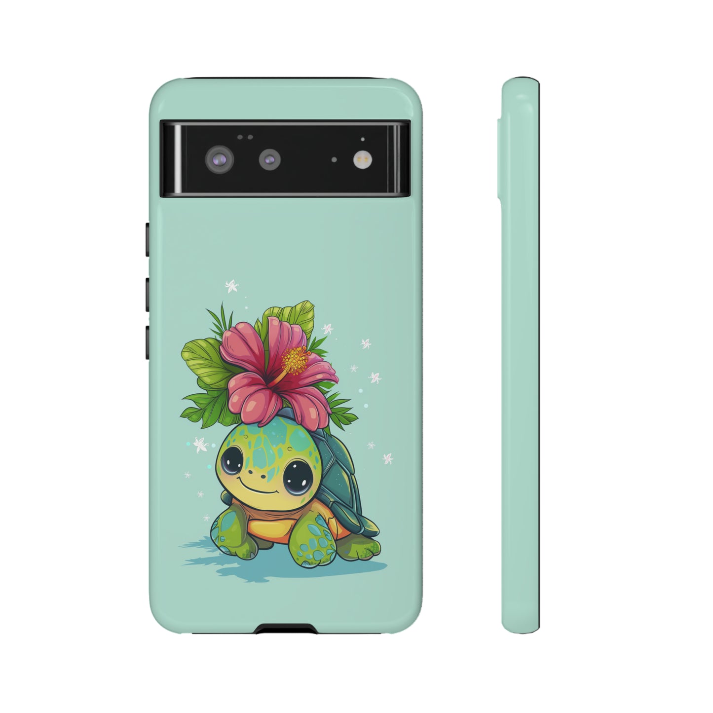 Cute Turtle Hawaiian Phone Case, Tropical, Hibiscus, Wireless Compatible, Protective Cell Phone Case for iPhone, Samsung, Pixel phones