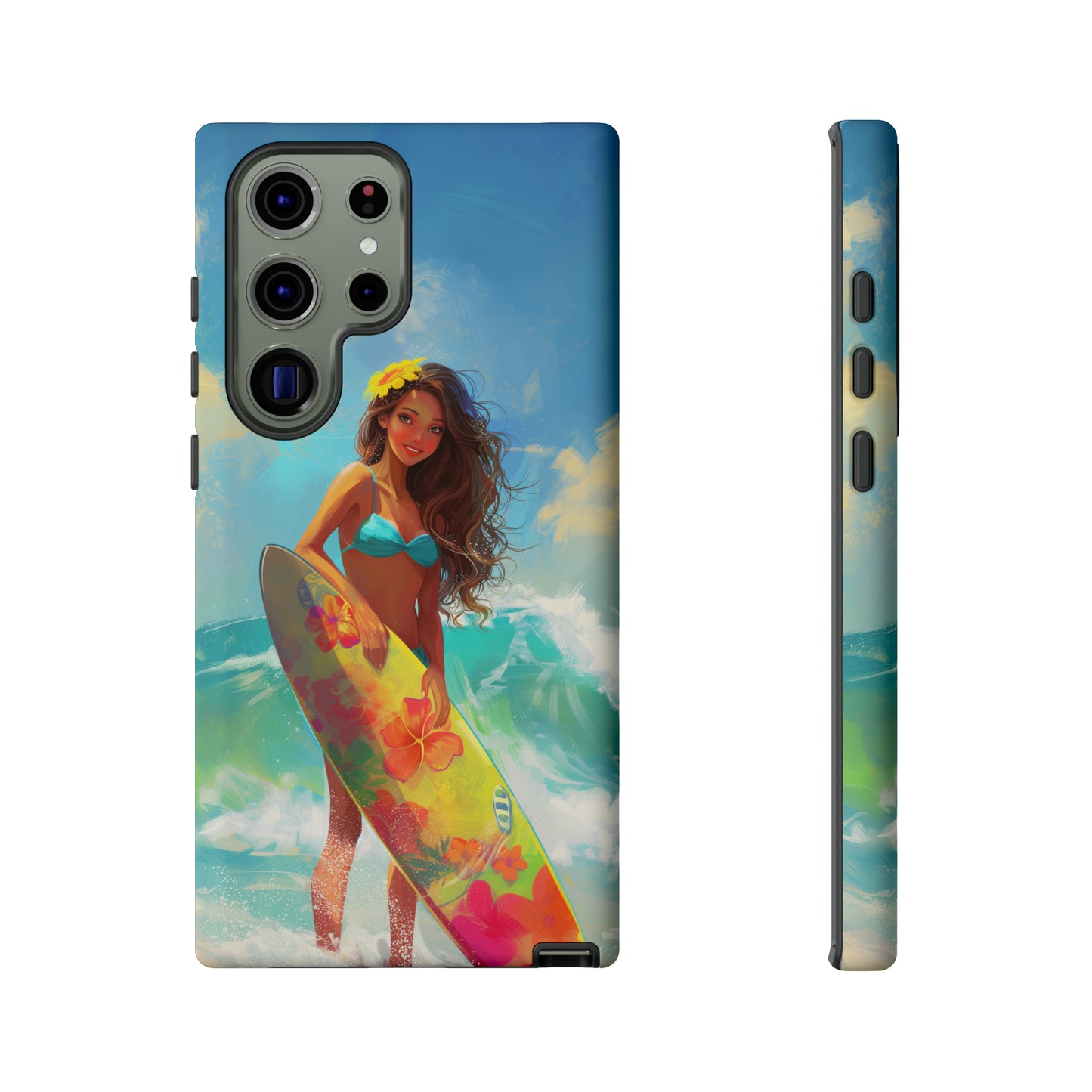 Surfer Girl Hawaiian Phone Case, Tropical, Hibiscus, Wireless Compatible, Protective Cell Phone Case for iPhone, Samsung, Pixel phones