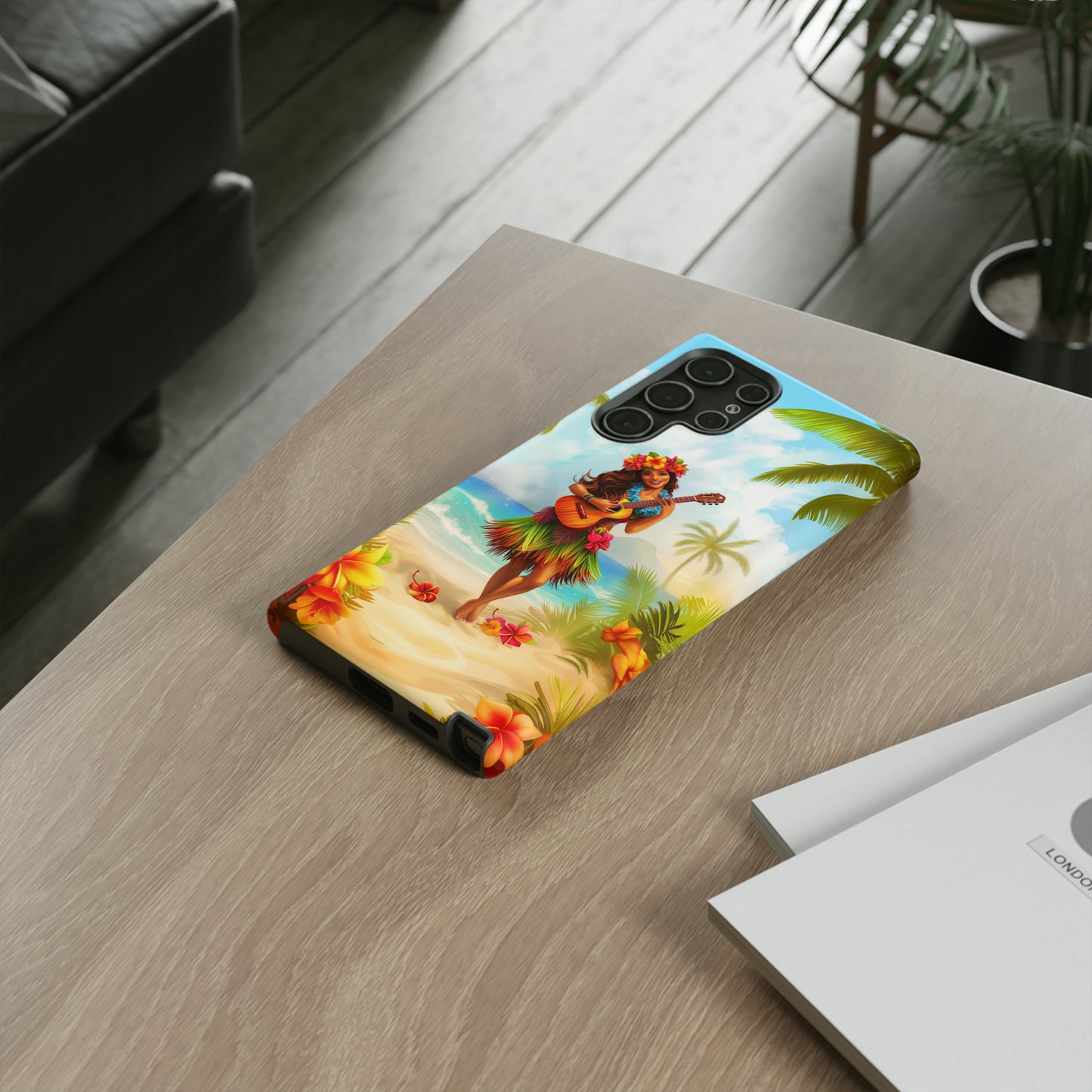 Hula Girl Guitar Hawaiian Phone Case, Tropical, Hibiscus, Wireless Compatible, Protective Cell Phone Case for iPhone, Samsung, Pixel phones