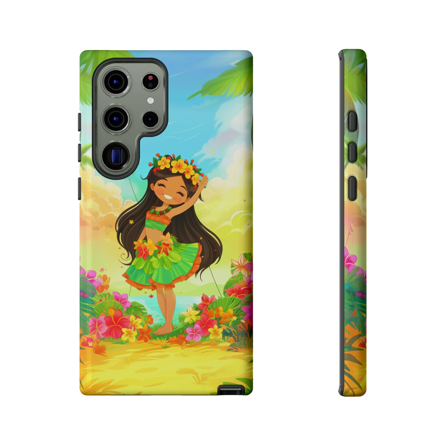 Cute Hula Girl Hawaiian Phone Case, Tropical, Hibiscus, Wireless Compatible, Protective Cell Phone Case for iPhone, Samsung, Pixel phones