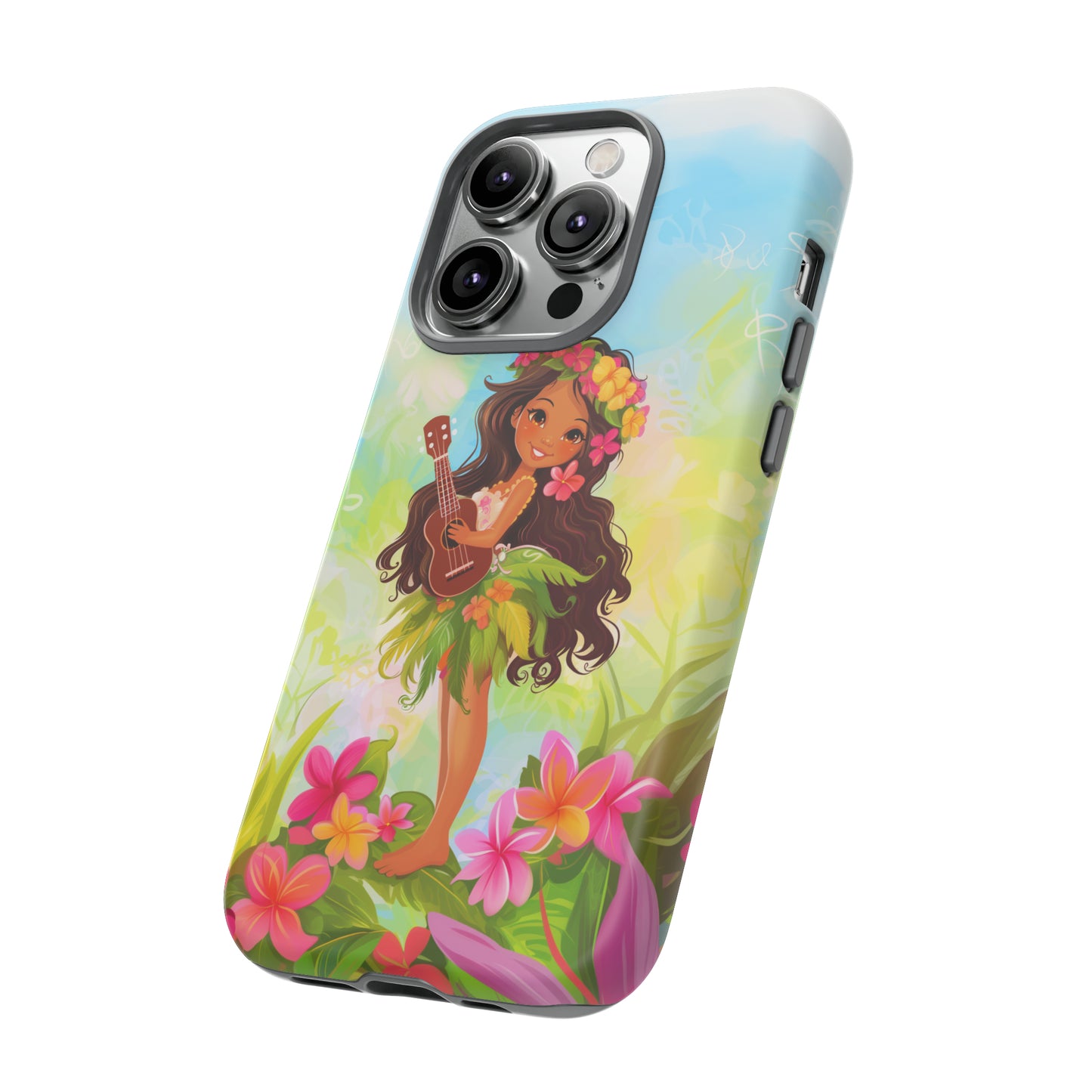 Cute Hula Girl Hawaiian Phone Case, Tropical, Hibiscus, Wireless Compatible, Protective Cell Phone Case for iPhone, Samsung, Pixel phones