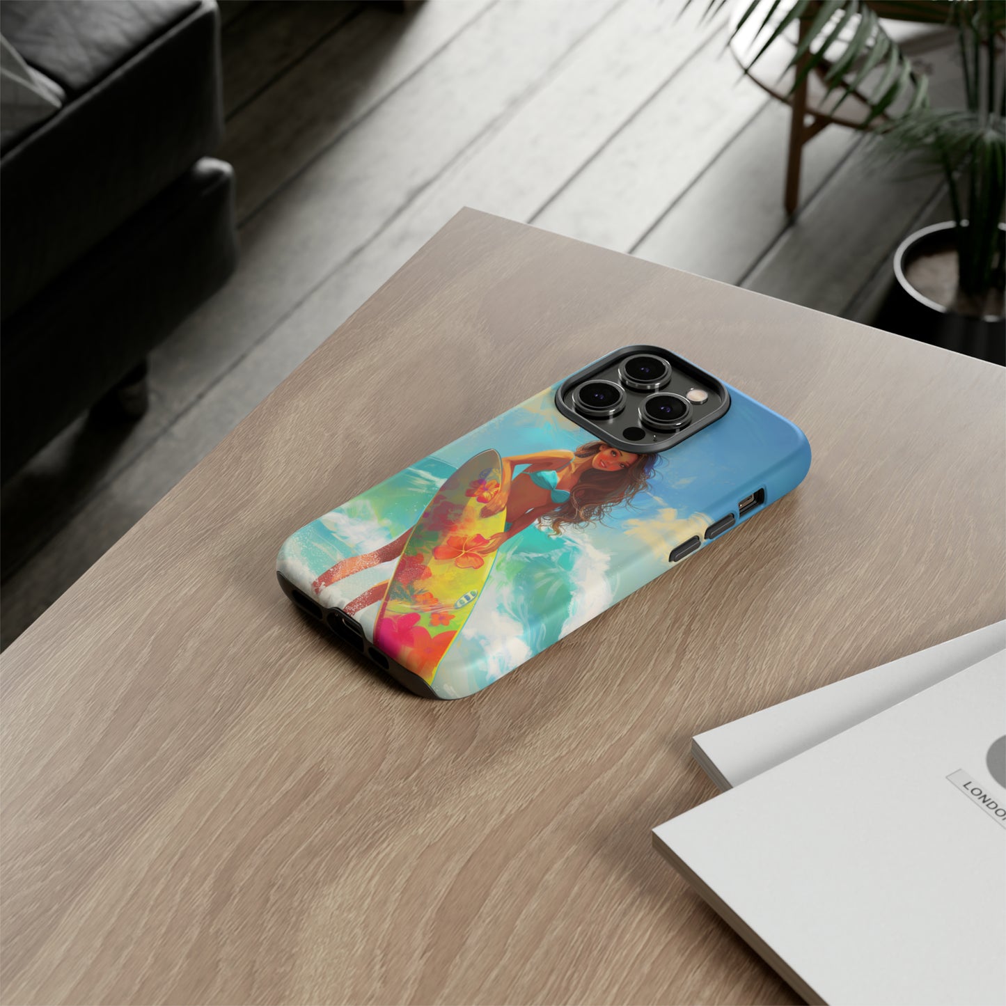 Surfer Girl Hawaiian Phone Case, Tropical, Hibiscus, Wireless Compatible, Protective Cell Phone Case for iPhone, Samsung, Pixel phones