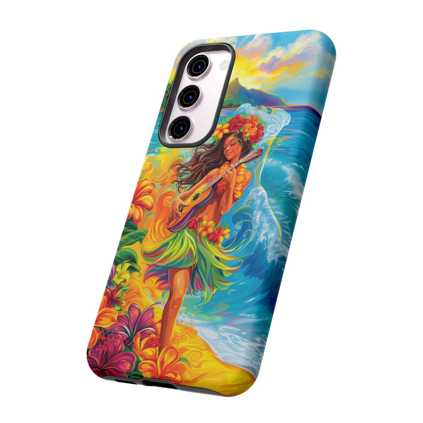 Ukulele Hula Girl Hawaiian Phone Case, Tropical, Hibiscus, Wireless Compatible, Protective Cell Phone Case for iPhone, Samsung, Pixel phones
