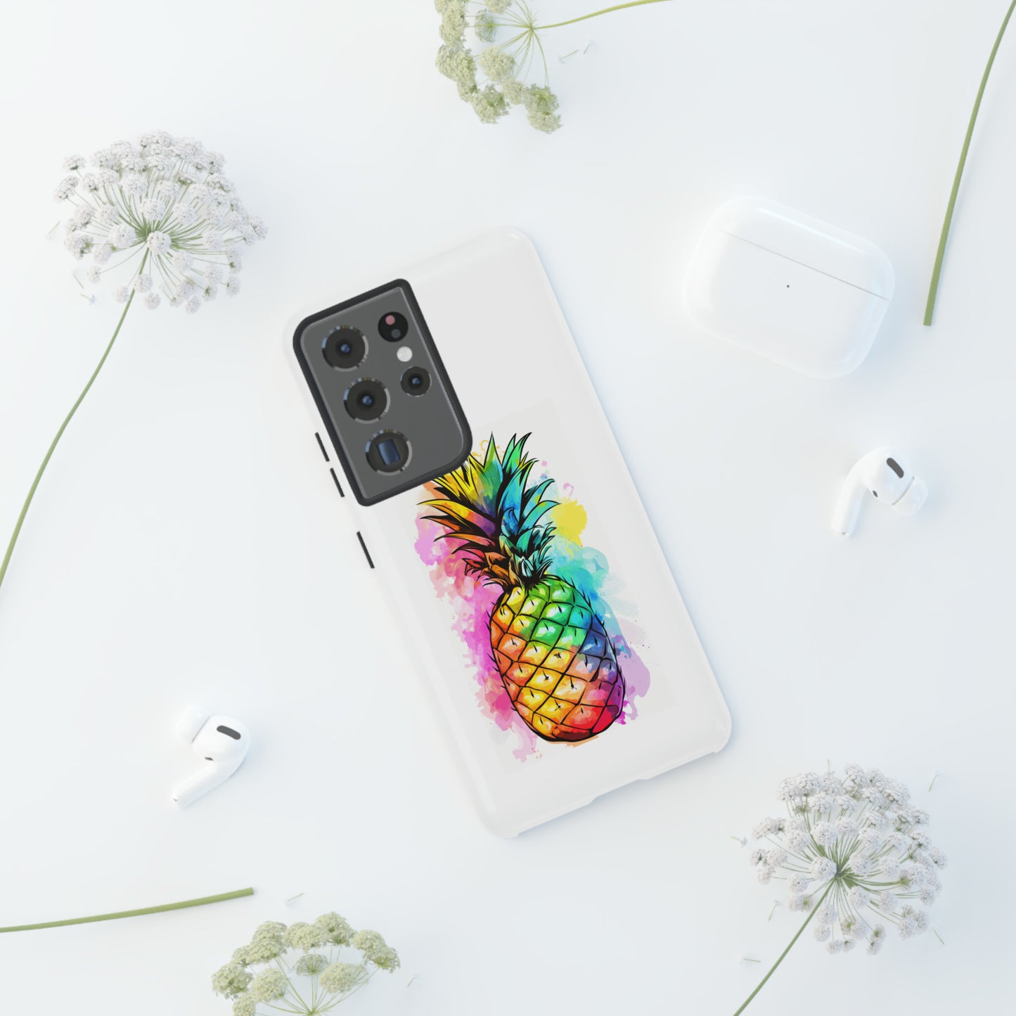 Color Splash Pineapple Hawaiian Phone Case, Tropical, Hibiscus, Wireless Compatible, Protective Cell Phone Case for iPhone, Samsung, Pixel