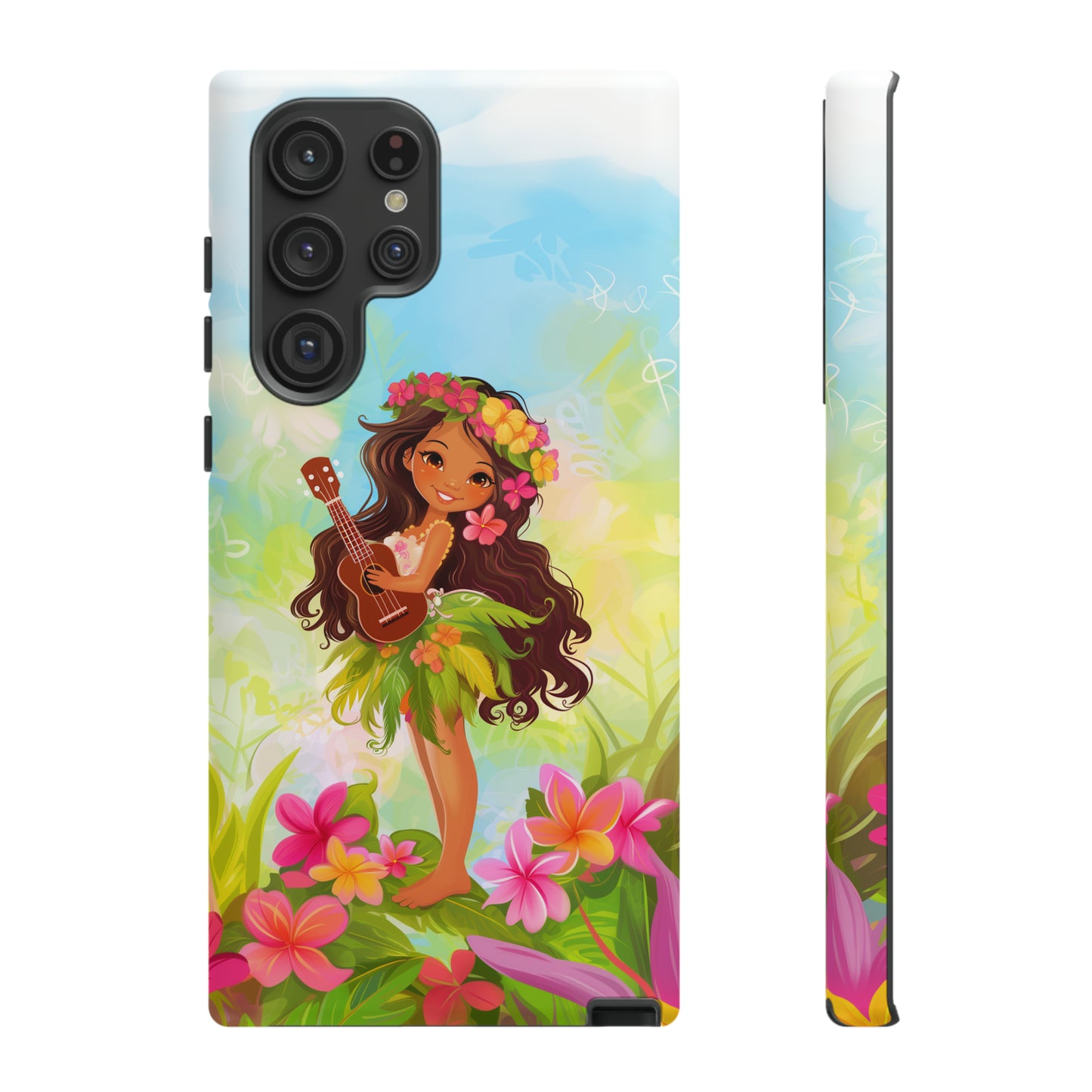 Cute Hula Girl Hawaiian Phone Case, Tropical, Hibiscus, Wireless Compatible, Protective Cell Phone Case for iPhone, Samsung, Pixel phones
