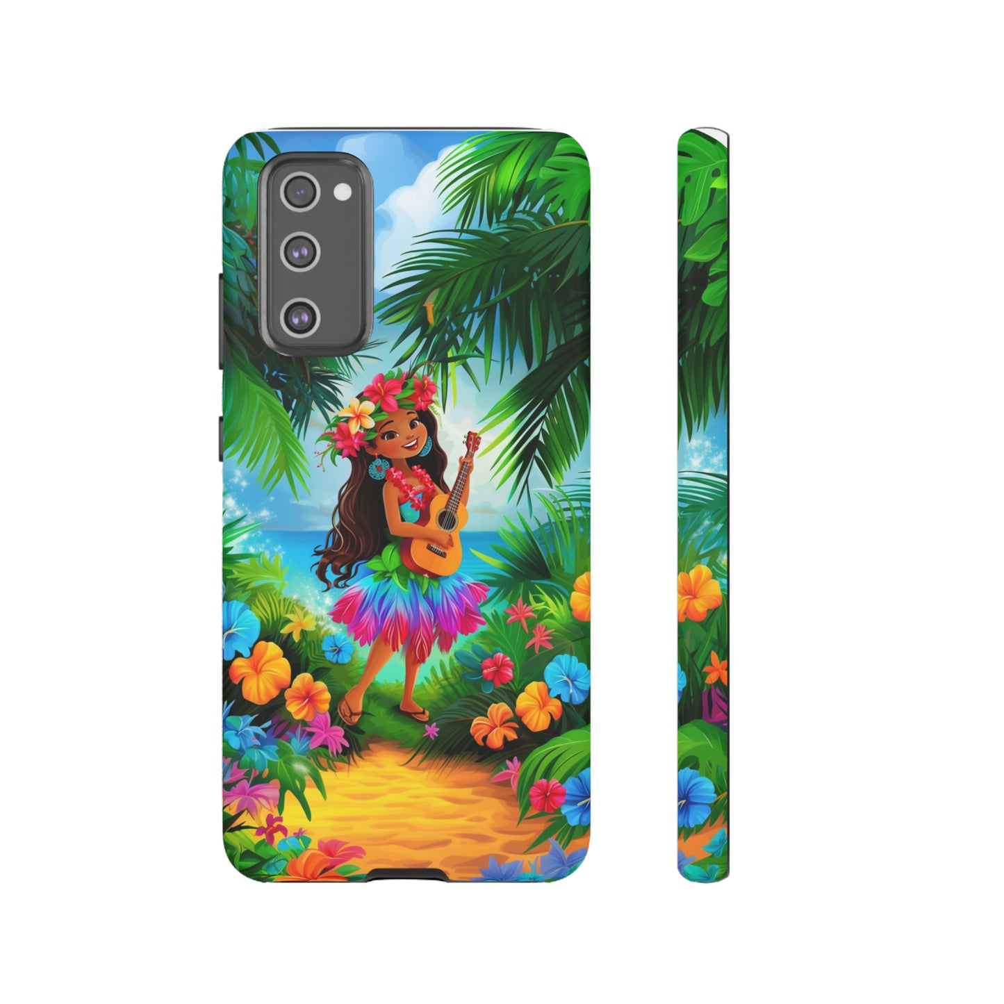 Hula Girl Ukulele Hawaiian Phone Case, Tropical, Hibiscus, Wireless Compatible, Protective Cell Phone Case for iPhone, Samsung, Pixel phones