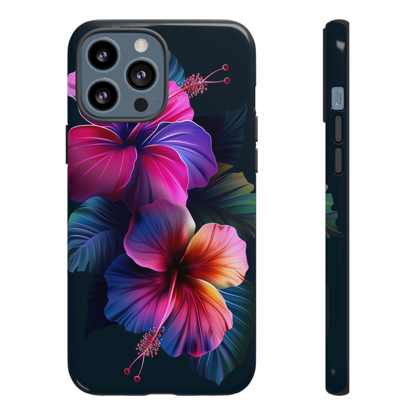 Hibiscus Neon Dark Hawaiian Tropical Phone Case, 808, Island Tropics, Wireless Compatible, Protective Cell Phone Case iPhone, Samsung, Pixel