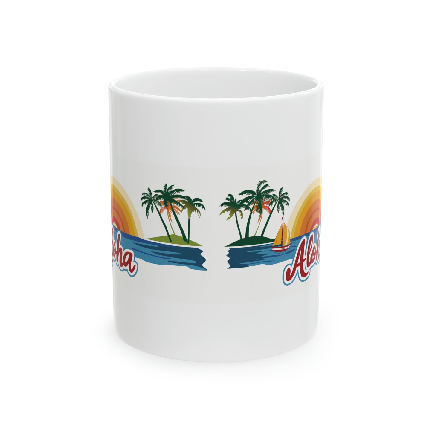 Aloha Sunset Red Sail Boat Hawaiian Ceramic Mug 11oz, Hawaii Mug, HI Mug, Aloha Mug, 808 Mug, Island Mug, Tropical Mug, Coffee Mug