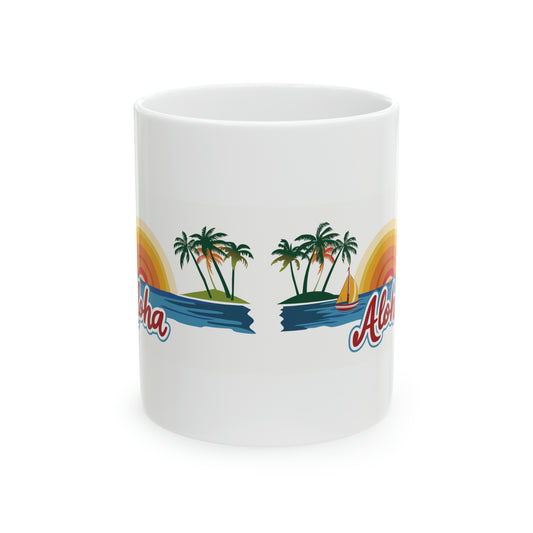 Aloha Sunset Red Sail Boat Hawaiian Ceramic Mug 11oz, Hawaii Mug, HI Mug, Aloha Mug, 808 Mug, Island Mug, Tropical Mug, Coffee Mug
