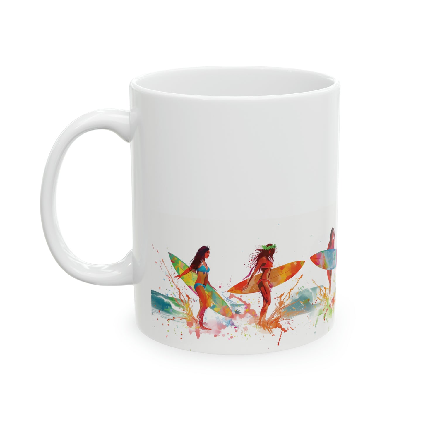 Surfer Girls 3 Wahine Colorful Rainbow Hawaiian Ceramic Mug 11oz, Hawaii Mug, HI Mug, Aloha Mug, 808 Mug, Island Mug, Tropical Coffee Mug