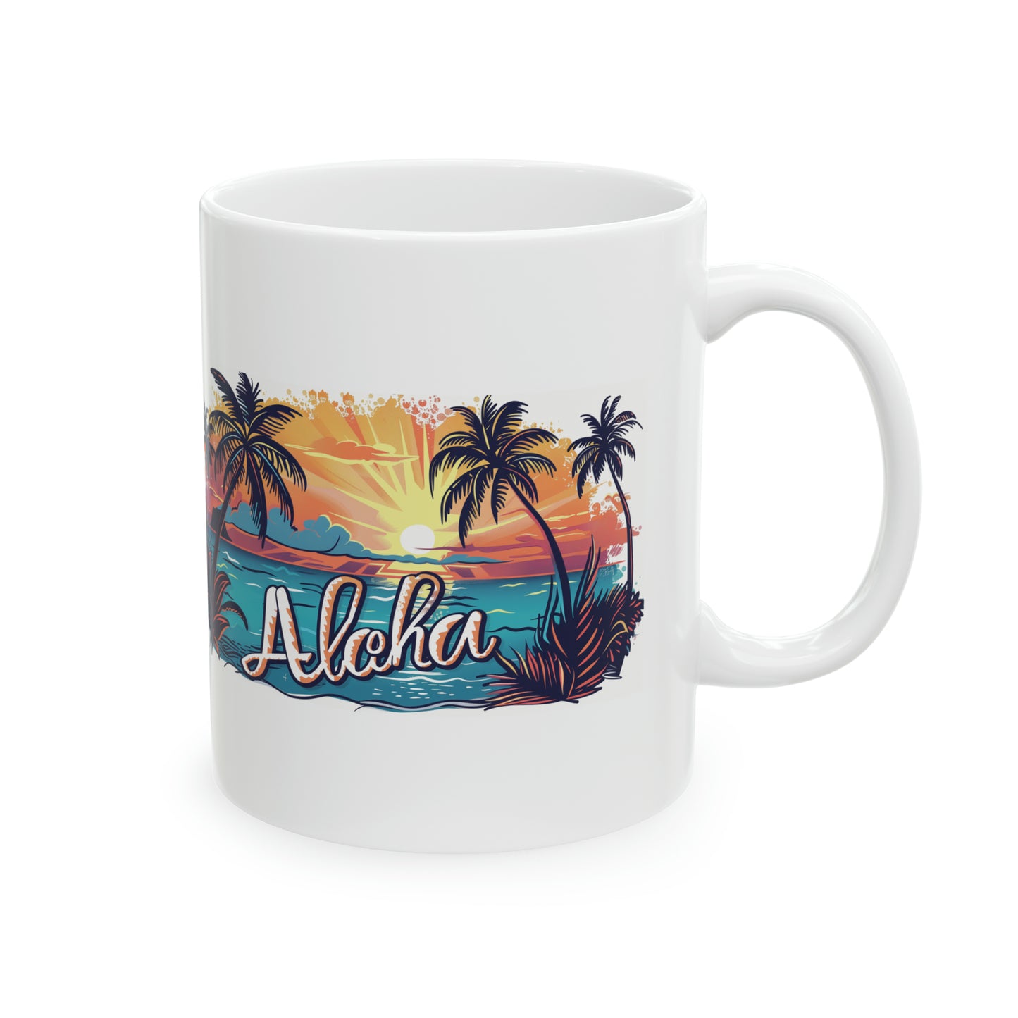 Aloha Sunset Cursive Strokes Hawaiian Ceramic Mug 11oz, Hawaii Mug, HI Mug, Aloha Mug, 808 Mug, Island Mug, Tropical Mug, Coffee Mug