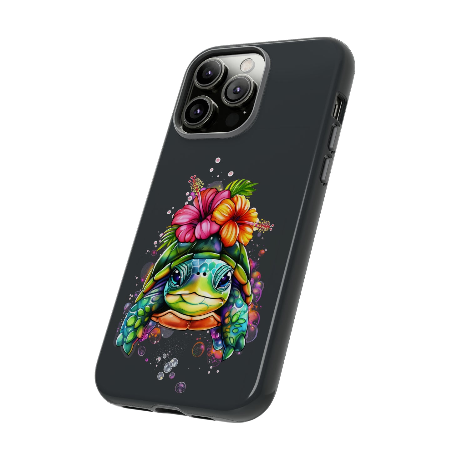 Color Splash Turtle Hawaiian Phone Case, Tropical, Hibiscus, Wireless Compatible, Protective Cell Phone Case for iPhone, Samsung, Pixel