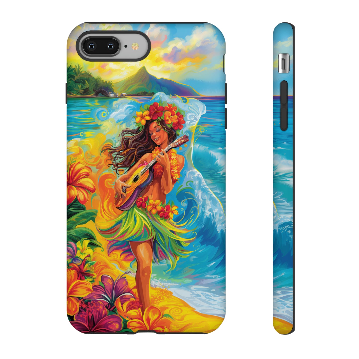 Ukulele Hula Girl Hawaiian Phone Case, Tropical, Hibiscus, Wireless Compatible, Protective Cell Phone Case for iPhone, Samsung, Pixel phones