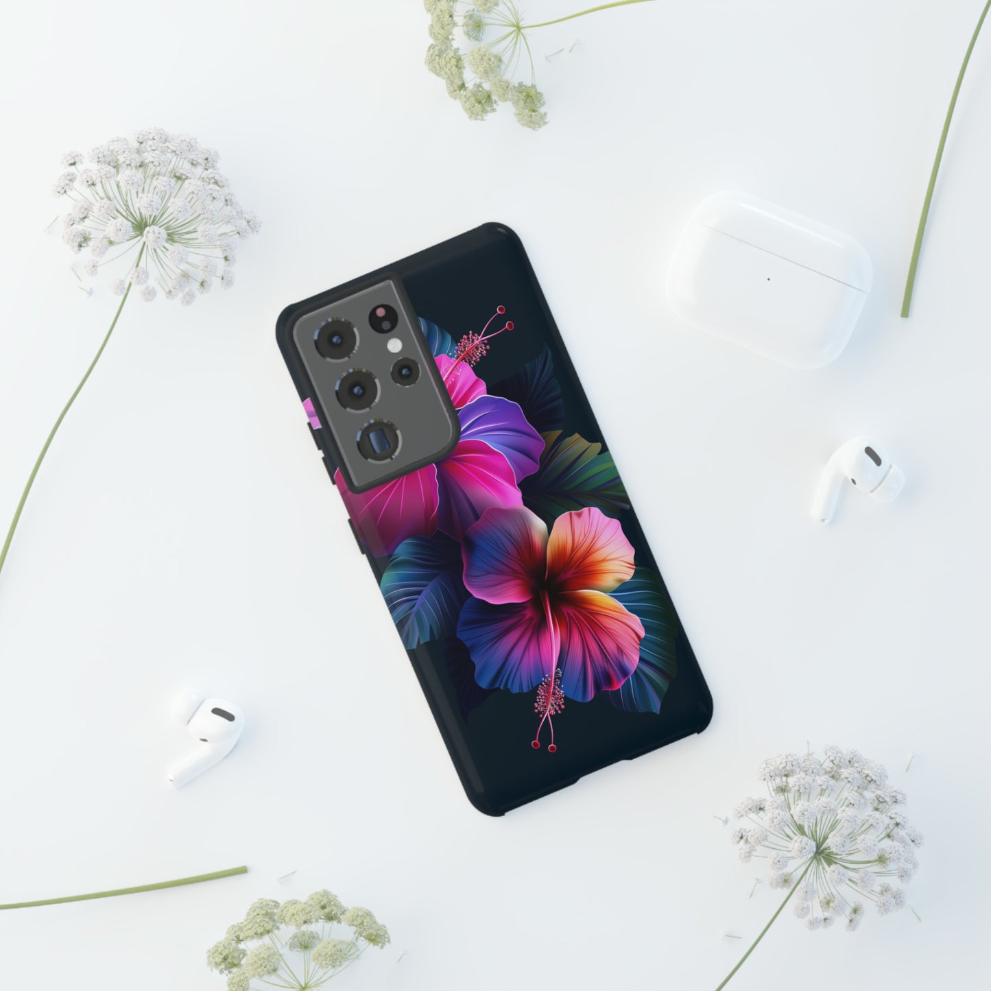 Hibiscus Neon Dark Hawaiian Tropical Phone Case, 808, Island Tropics, Wireless Compatible, Protective Cell Phone Case iPhone, Samsung, Pixel