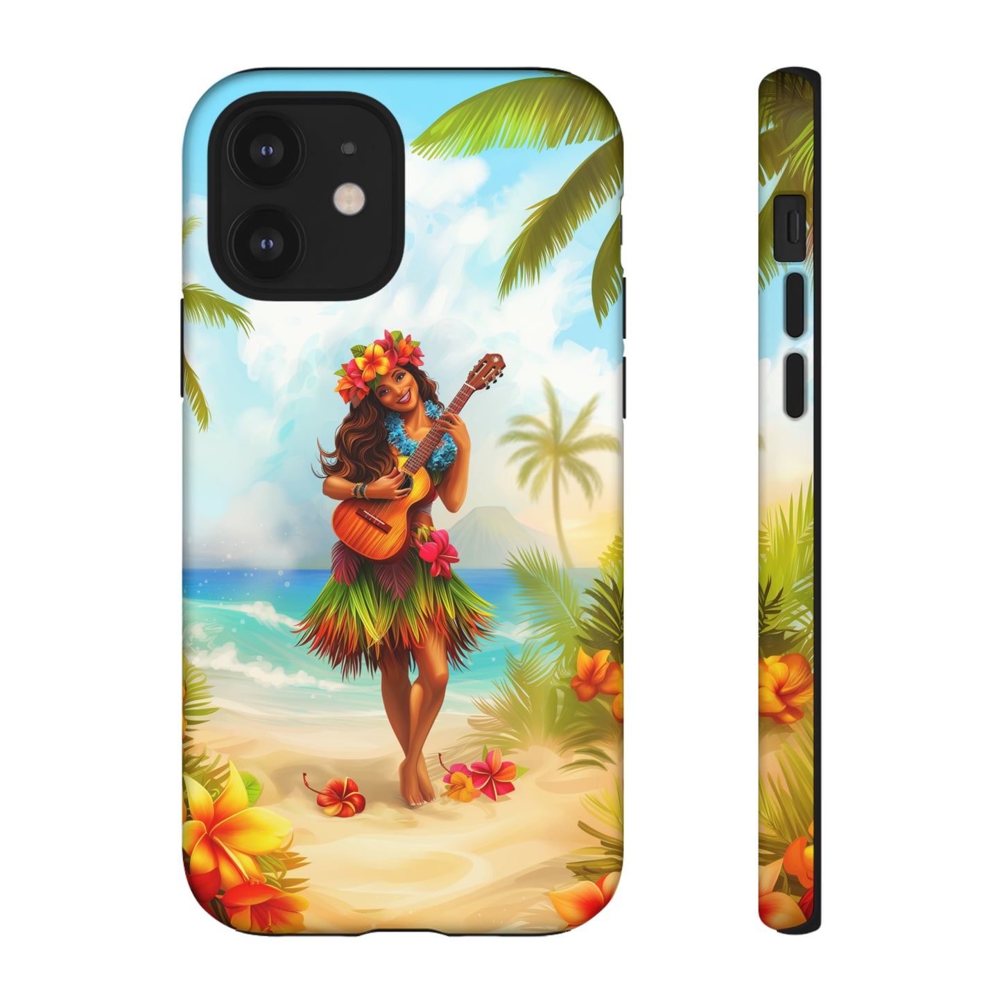 Hula Girl Guitar Hawaiian Phone Case, Tropical, Hibiscus, Wireless Compatible, Protective Cell Phone Case for iPhone, Samsung, Pixel phones