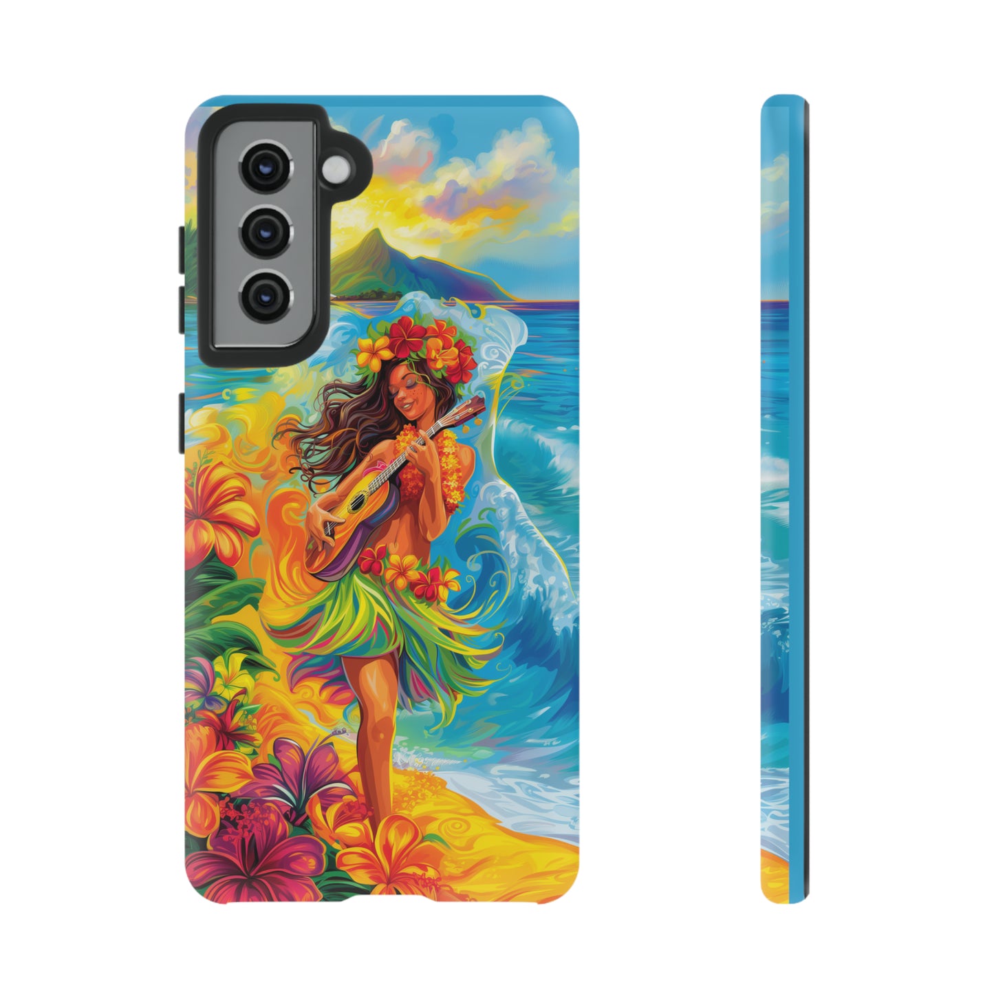 Ukulele Hula Girl Hawaiian Phone Case, Tropical, Hibiscus, Wireless Compatible, Protective Cell Phone Case for iPhone, Samsung, Pixel phones