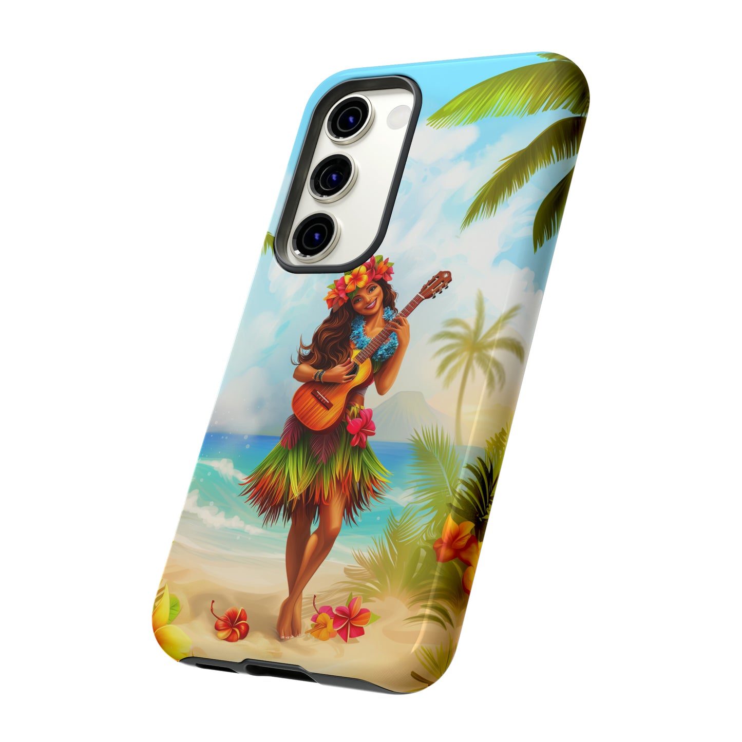 Hula Girl Guitar Hawaiian Phone Case, Tropical, Hibiscus, Wireless Compatible, Protective Cell Phone Case for iPhone, Samsung, Pixel phones