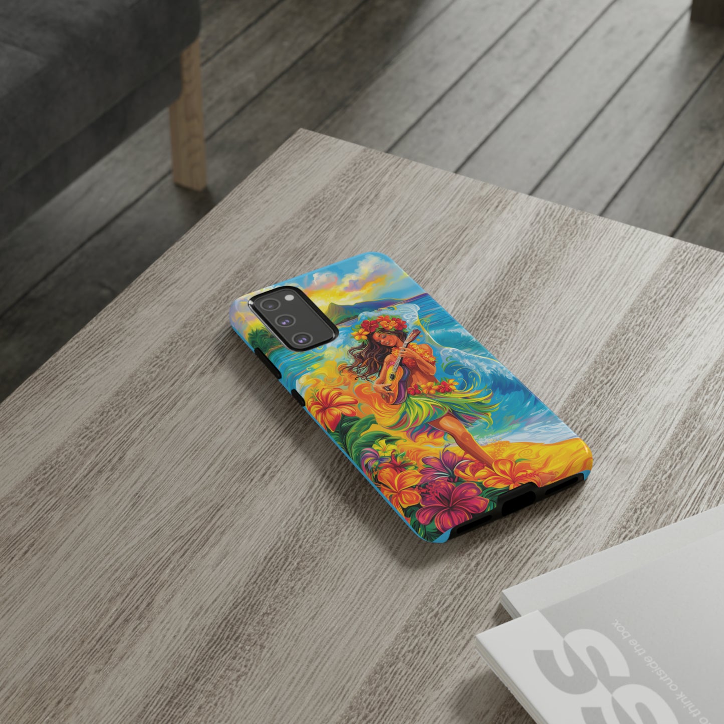 Ukulele Hula Girl Hawaiian Phone Case, Tropical, Hibiscus, Wireless Compatible, Protective Cell Phone Case for iPhone, Samsung, Pixel phones