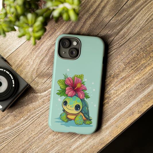 Cute Turtle Hawaiian Phone Case, Tropical, Hibiscus, Wireless Compatible, Protective Cell Phone Case for iPhone, Samsung, Pixel phones