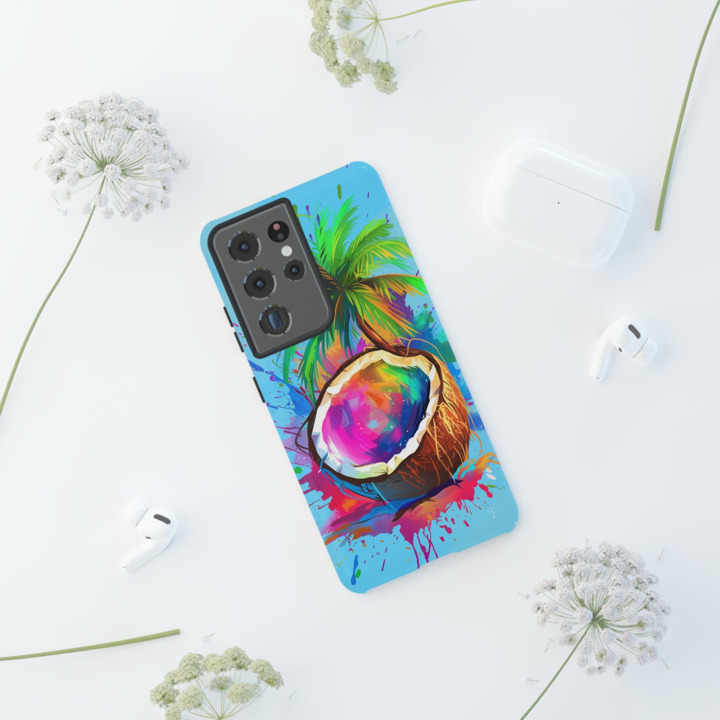 Coconut Colorful Hawaiian Tropical Phone Case, 808, Island Tropics, Wireless Compatible, Protective Cell Phone Case iPhone, Samsung, Pixel