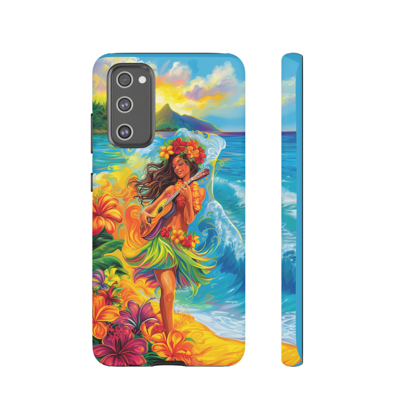 Ukulele Hula Girl Hawaiian Phone Case, Tropical, Hibiscus, Wireless Compatible, Protective Cell Phone Case for iPhone, Samsung, Pixel phones