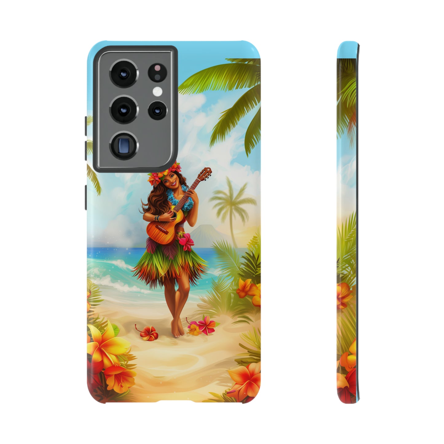 Hula Girl Guitar Hawaiian Phone Case, Tropical, Hibiscus, Wireless Compatible, Protective Cell Phone Case for iPhone, Samsung, Pixel phones