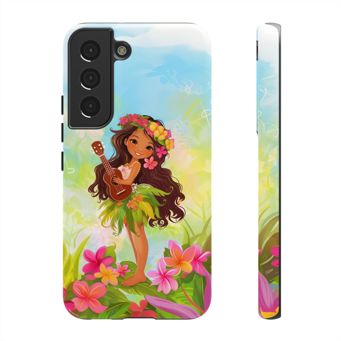 Cute Hula Girl Hawaiian Phone Case, Tropical, Hibiscus, Wireless Compatible, Protective Cell Phone Case for iPhone, Samsung, Pixel phones