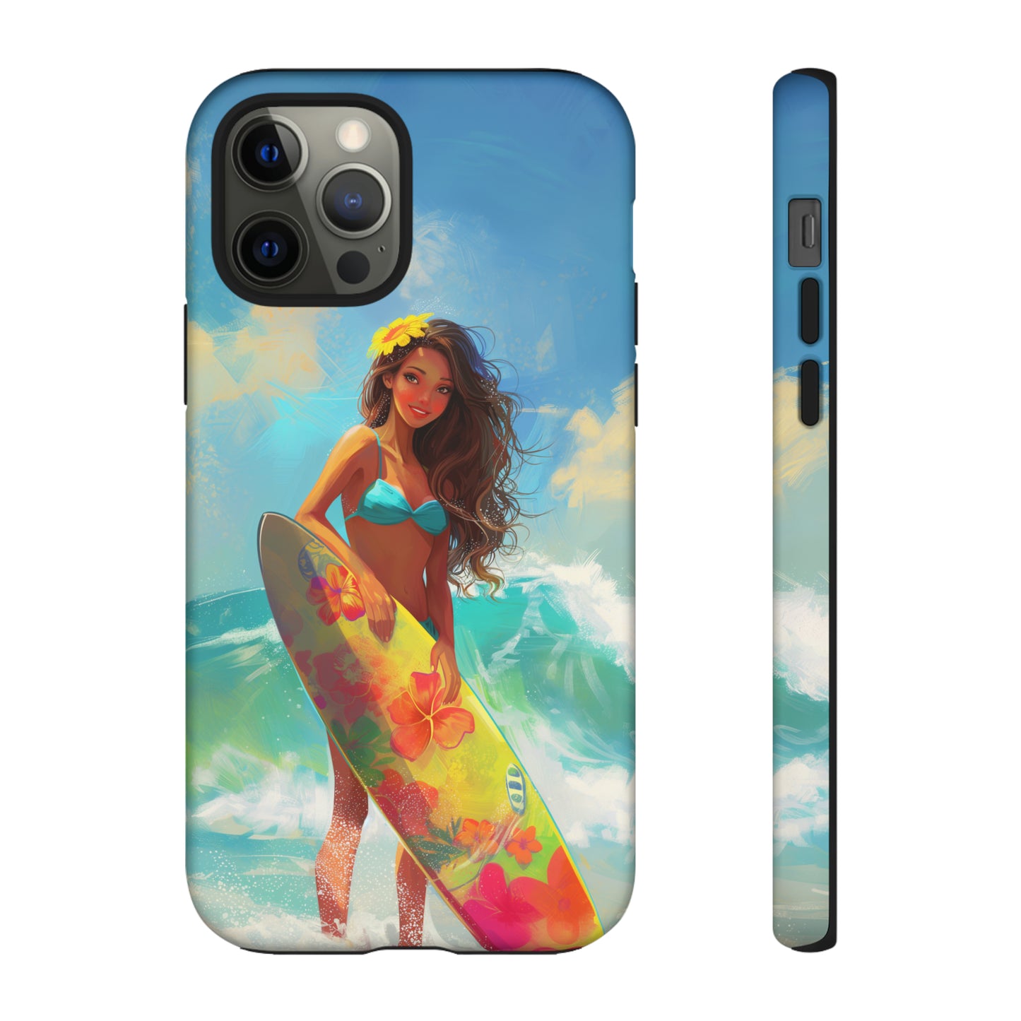 Surfer Girl Hawaiian Phone Case, Tropical, Hibiscus, Wireless Compatible, Protective Cell Phone Case for iPhone, Samsung, Pixel phones