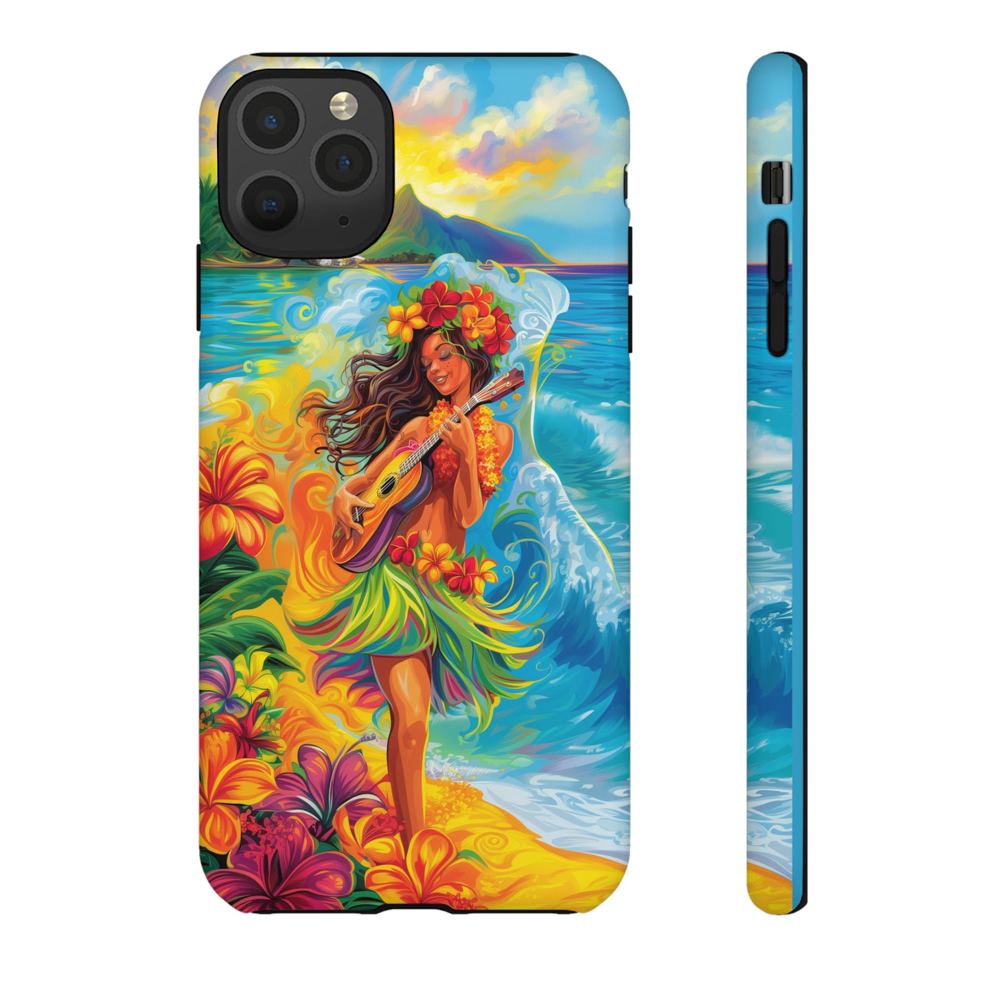 Ukulele Hula Girl Hawaiian Phone Case, Tropical, Hibiscus, Wireless Compatible, Protective Cell Phone Case for iPhone, Samsung, Pixel phones