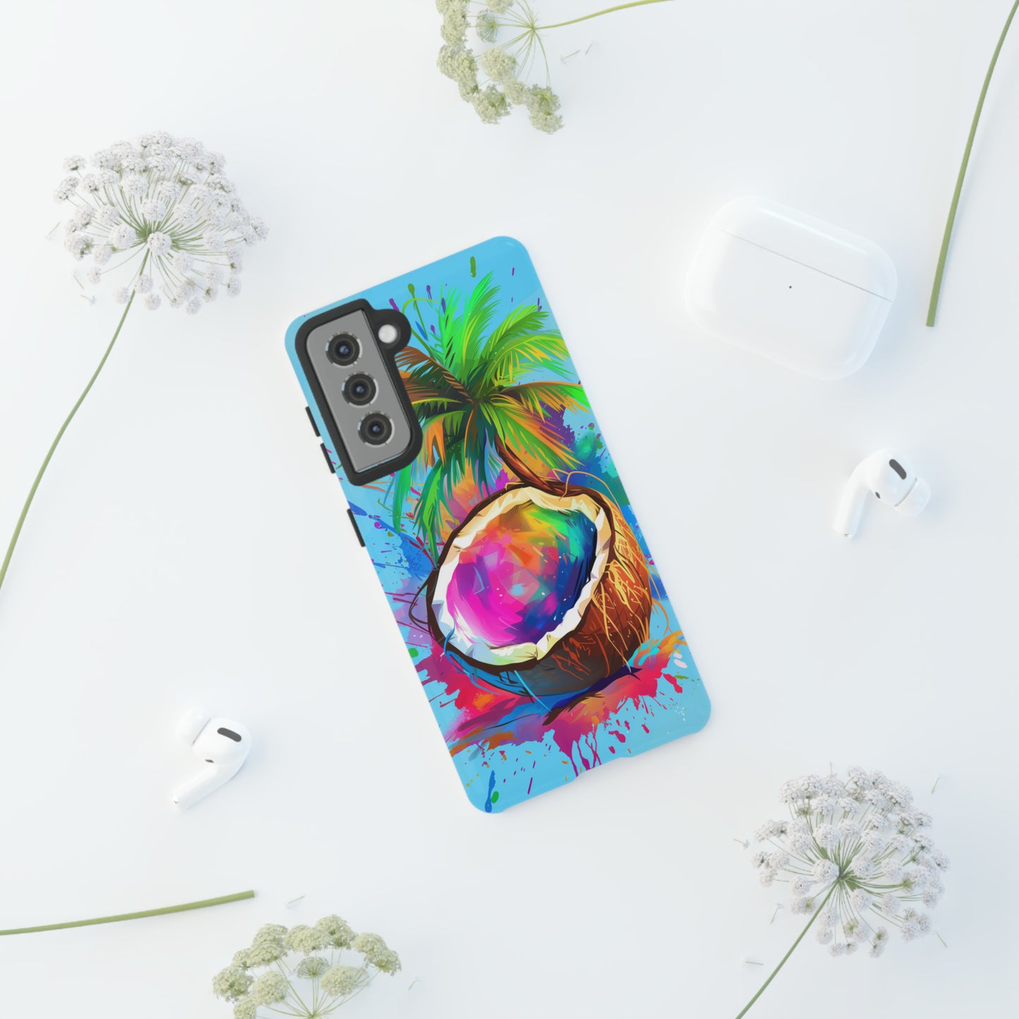 Coconut Colorful Hawaiian Tropical Phone Case, 808, Island Tropics, Wireless Compatible, Protective Cell Phone Case iPhone, Samsung, Pixel