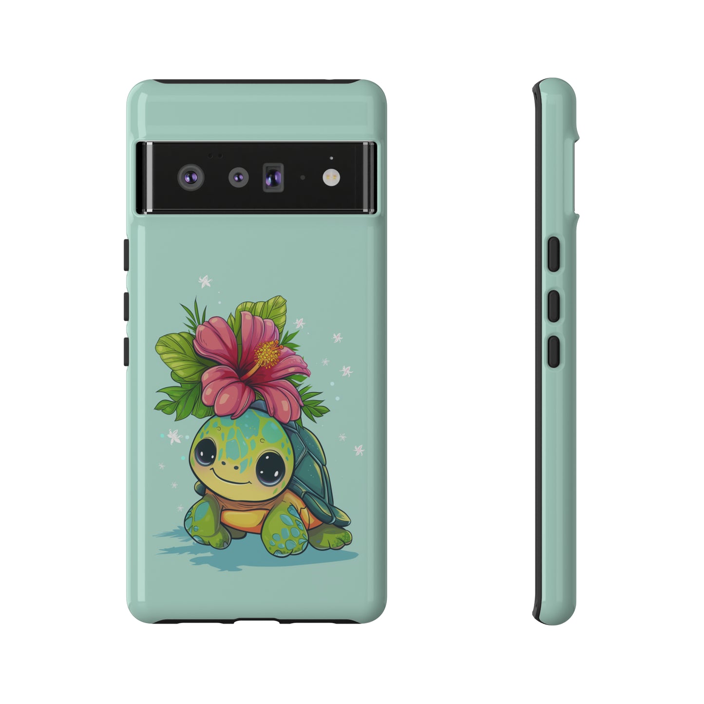 Cute Turtle Hawaiian Phone Case, Tropical, Hibiscus, Wireless Compatible, Protective Cell Phone Case for iPhone, Samsung, Pixel phones