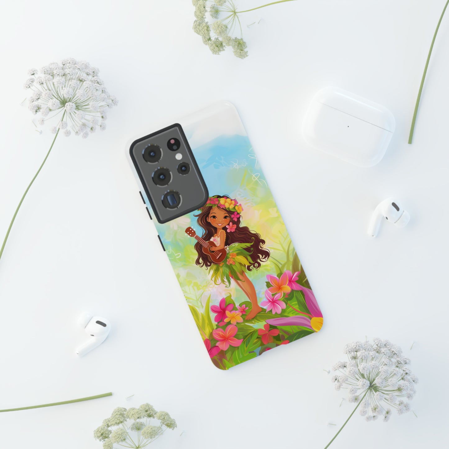 Cute Hula Girl Hawaiian Phone Case, Tropical, Hibiscus, Wireless Compatible, Protective Cell Phone Case for iPhone, Samsung, Pixel phones