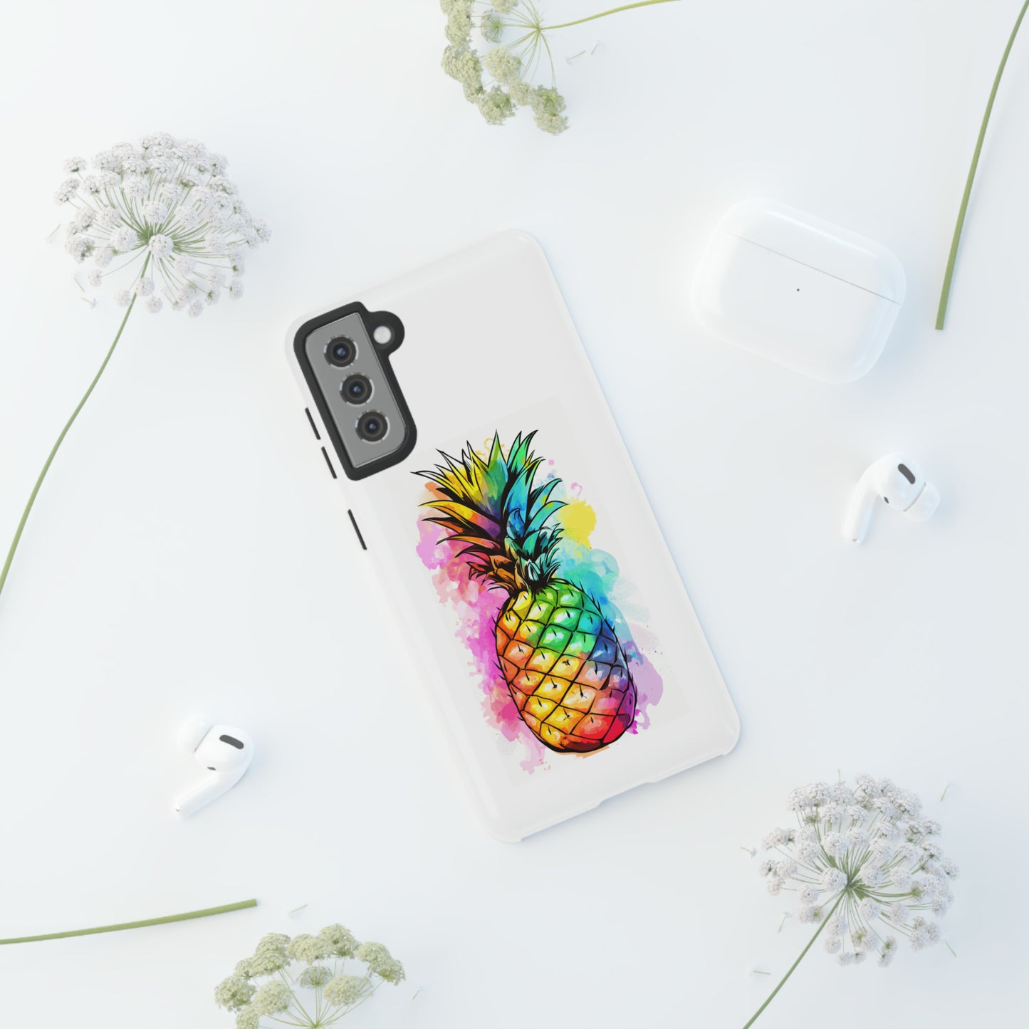 Color Splash Pineapple Hawaiian Phone Case, Tropical, Hibiscus, Wireless Compatible, Protective Cell Phone Case for iPhone, Samsung, Pixel