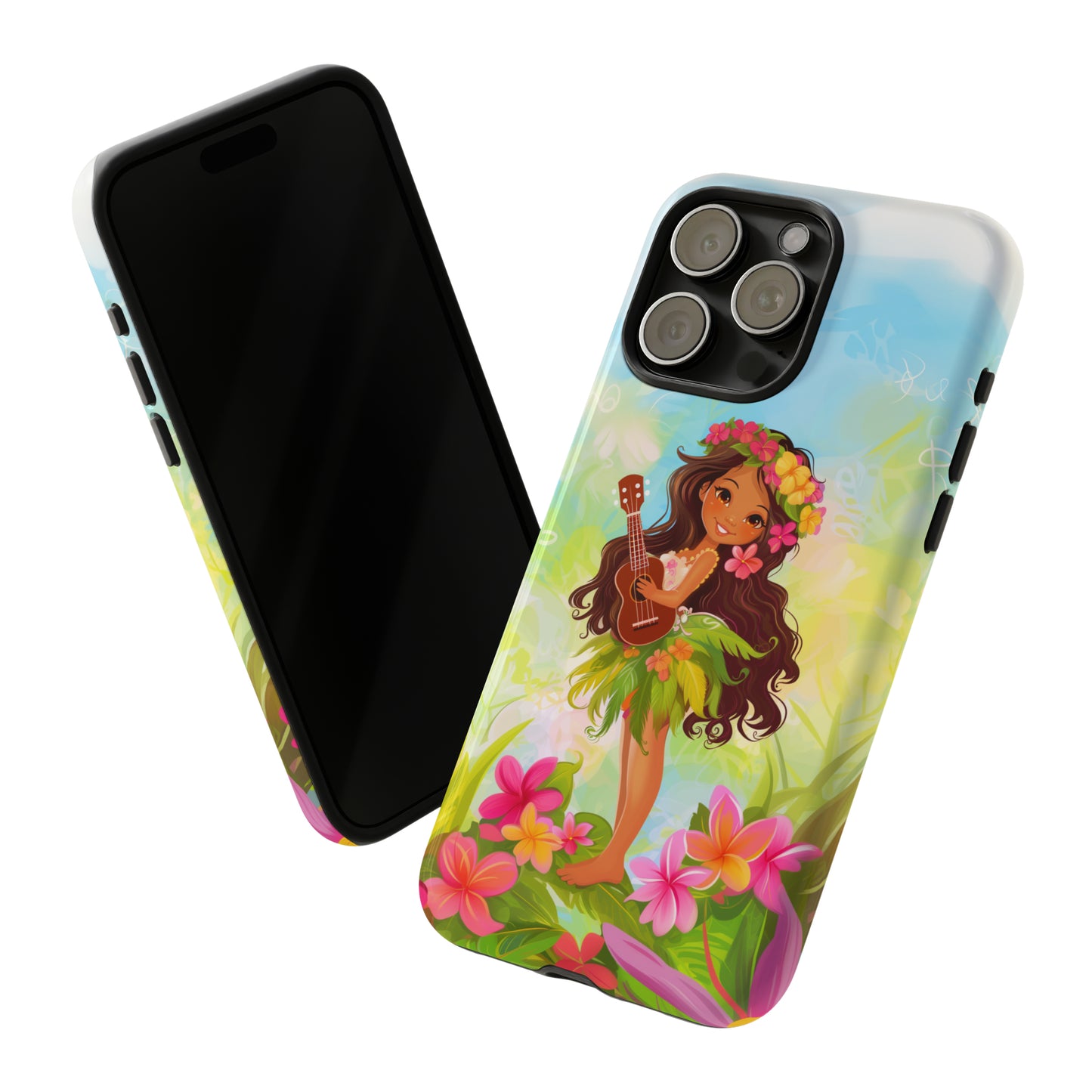 Cute Hula Girl Hawaiian Phone Case, Tropical, Hibiscus, Wireless Compatible, Protective Cell Phone Case for iPhone, Samsung, Pixel phones