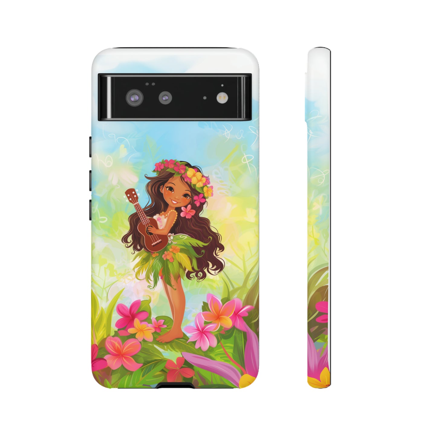 Cute Hula Girl Hawaiian Phone Case, Tropical, Hibiscus, Wireless Compatible, Protective Cell Phone Case for iPhone, Samsung, Pixel phones