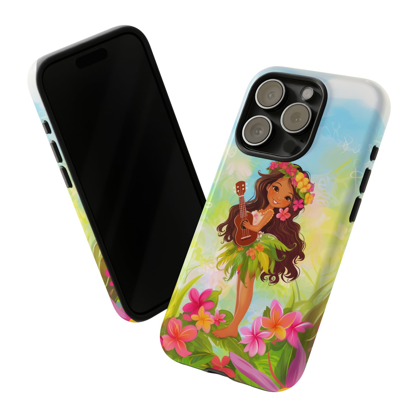 Cute Hula Girl Hawaiian Phone Case, Tropical, Hibiscus, Wireless Compatible, Protective Cell Phone Case for iPhone, Samsung, Pixel phones