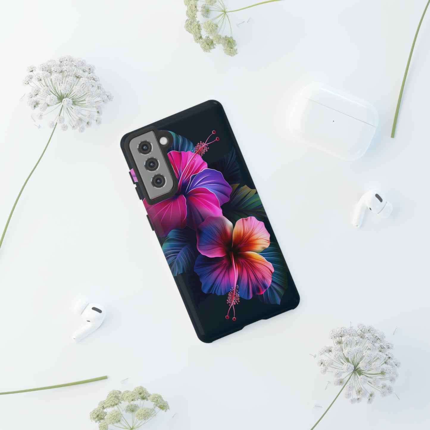 Hibiscus Neon Dark Hawaiian Tropical Phone Case, 808, Island Tropics, Wireless Compatible, Protective Cell Phone Case iPhone, Samsung, Pixel