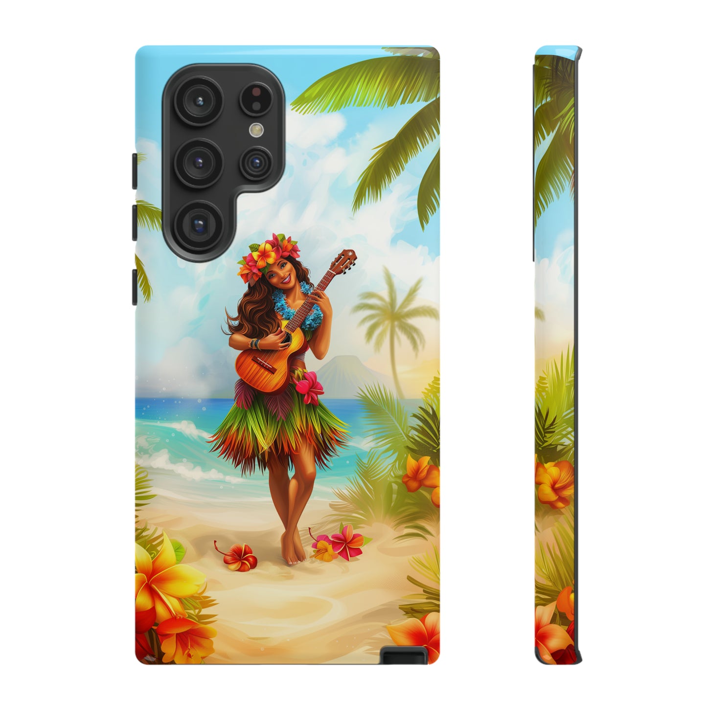 Hula Girl Guitar Hawaiian Phone Case, Tropical, Hibiscus, Wireless Compatible, Protective Cell Phone Case for iPhone, Samsung, Pixel phones