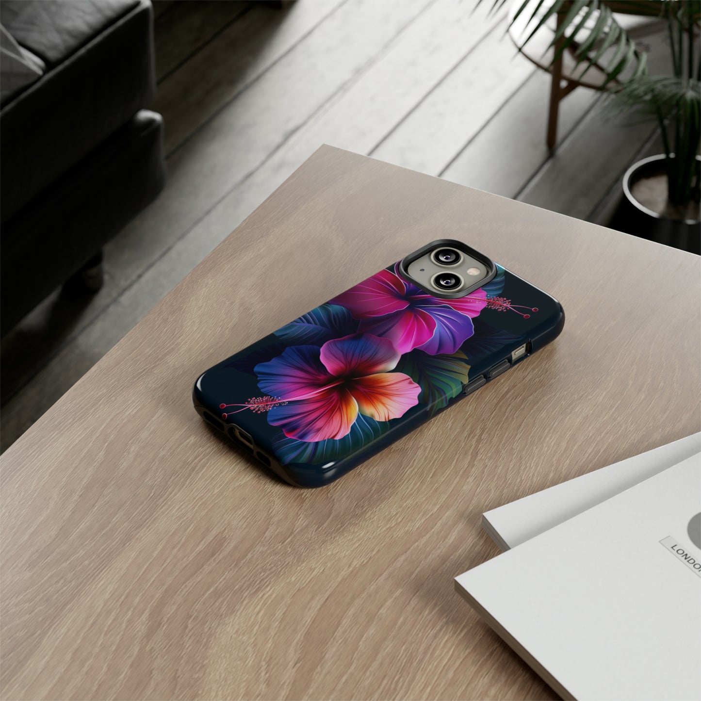 Hibiscus Neon Dark Hawaiian Tropical Phone Case, 808, Island Tropics, Wireless Compatible, Protective Cell Phone Case iPhone, Samsung, Pixel