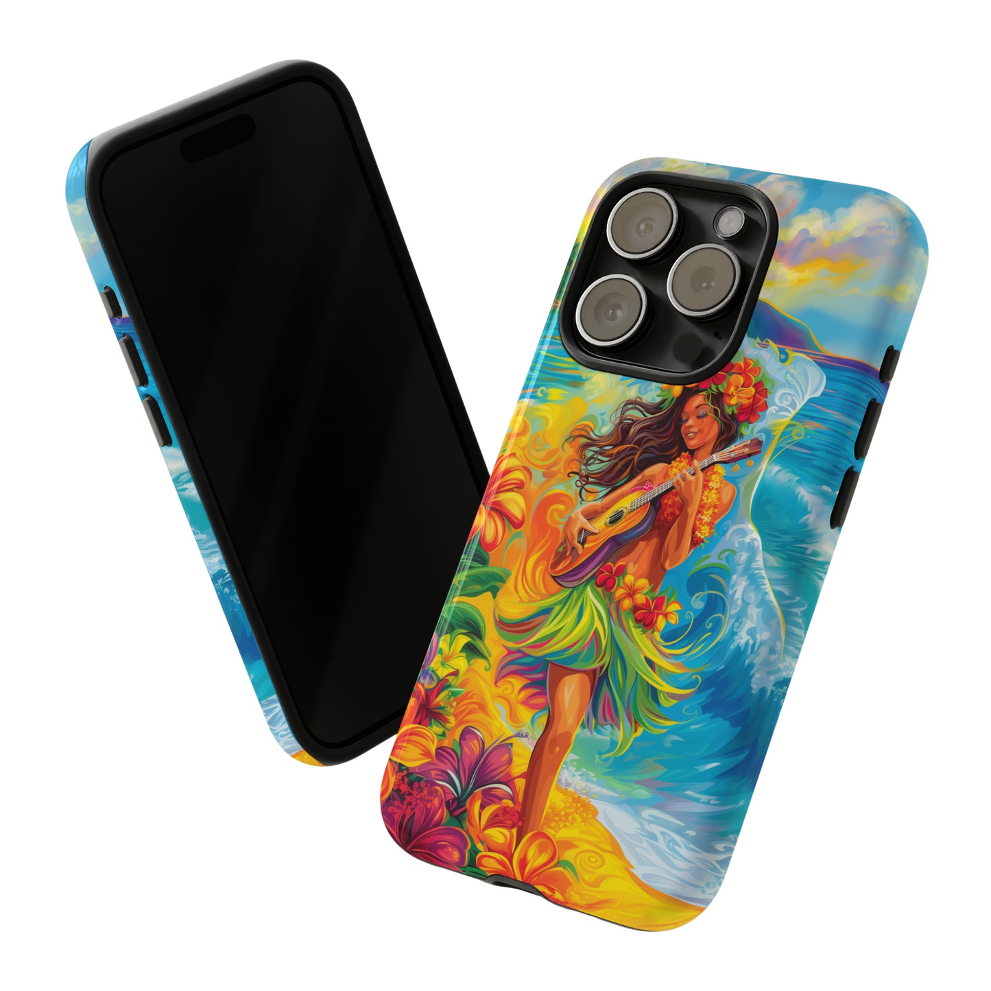 Ukulele Hula Girl Hawaiian Phone Case, Tropical, Hibiscus, Wireless Compatible, Protective Cell Phone Case for iPhone, Samsung, Pixel phones