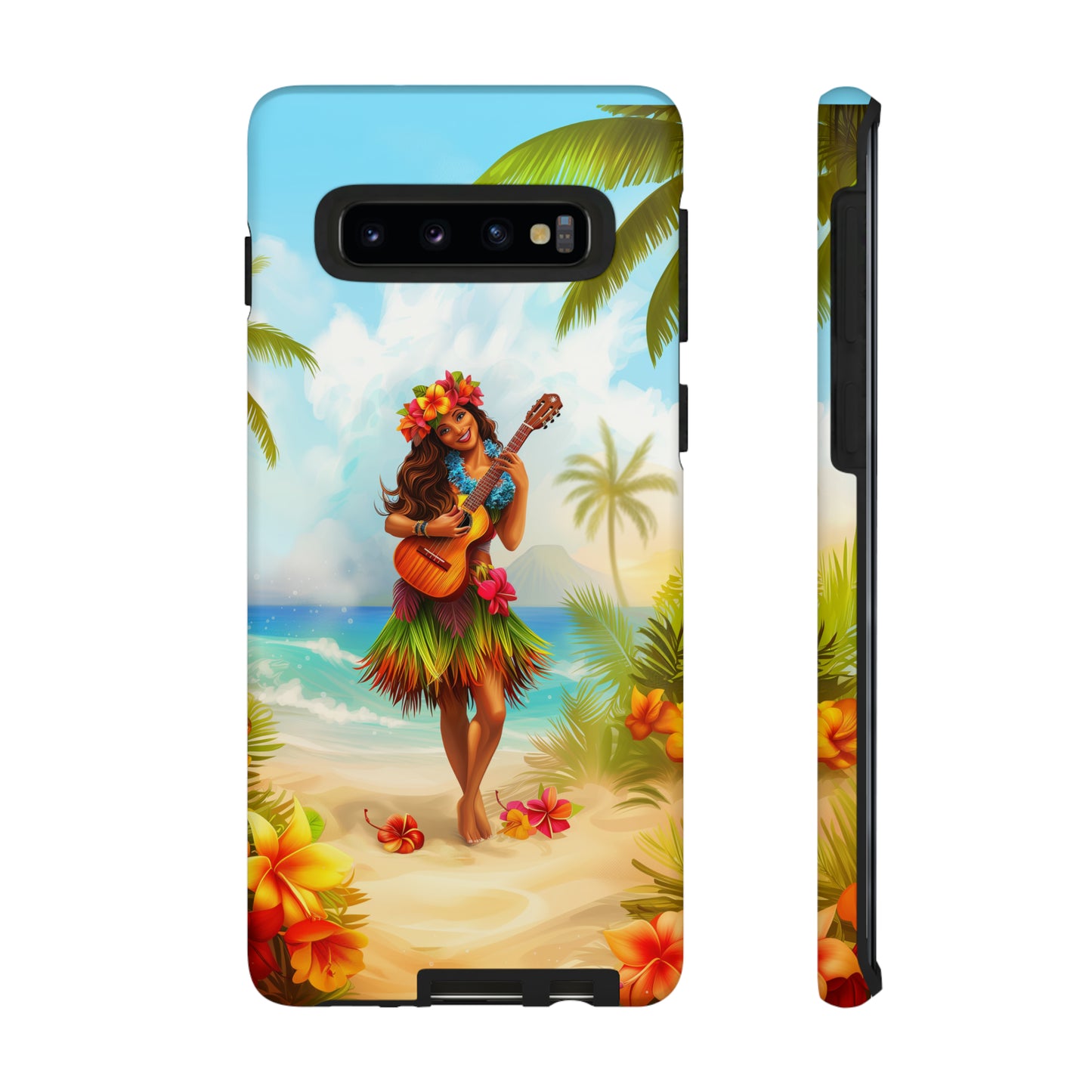 Hula Girl Guitar Hawaiian Phone Case, Tropical, Hibiscus, Wireless Compatible, Protective Cell Phone Case for iPhone, Samsung, Pixel phones