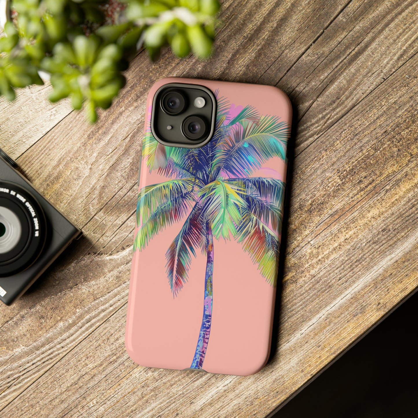 Pink Palm Tree Hawaiian Phone Case, Tropical, Hibiscus, Wireless Compatible, Protective Cell Phone Case for iPhone, Samsung, Pixel phones