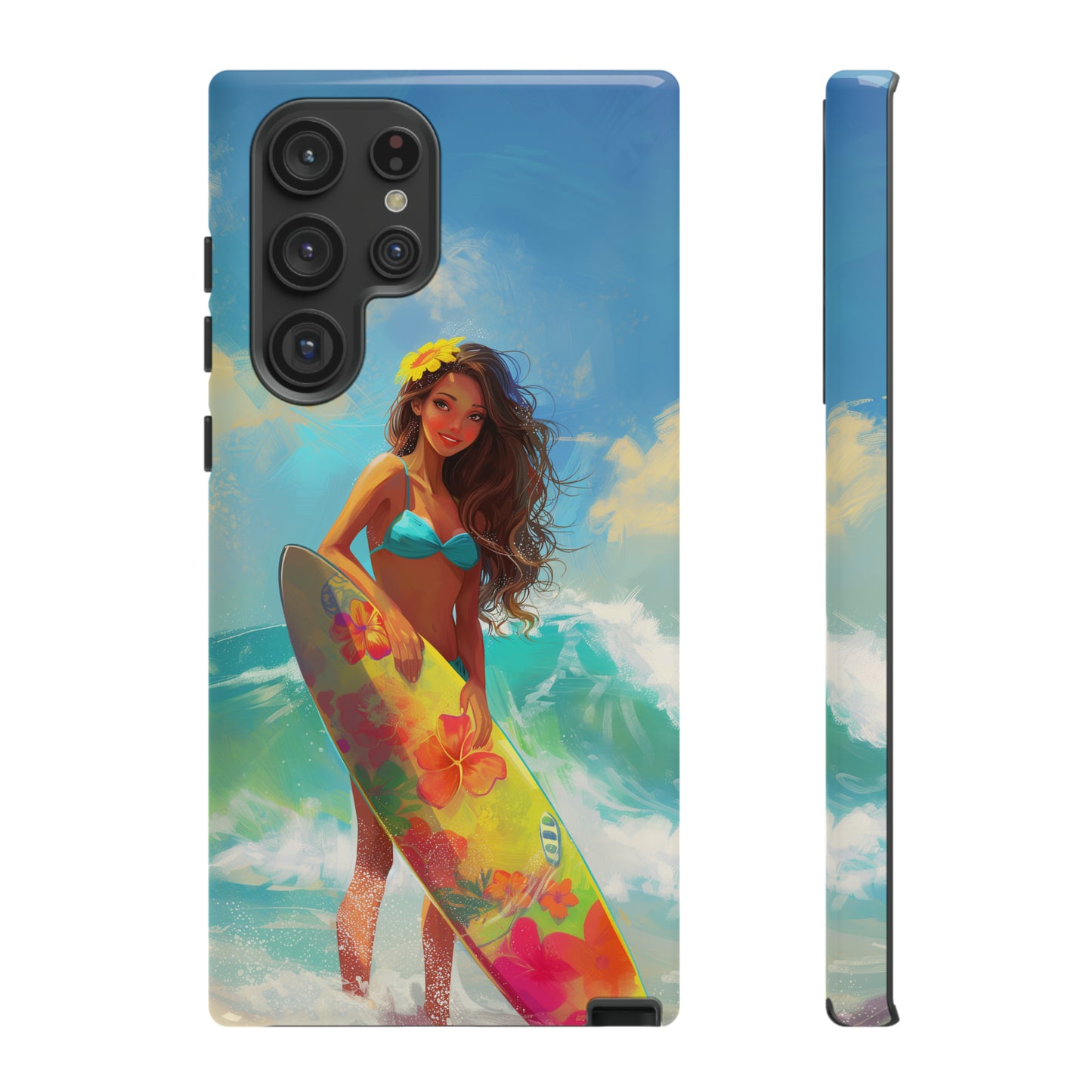 Surfer Girl Hawaiian Phone Case, Tropical, Hibiscus, Wireless Compatible, Protective Cell Phone Case for iPhone, Samsung, Pixel phones