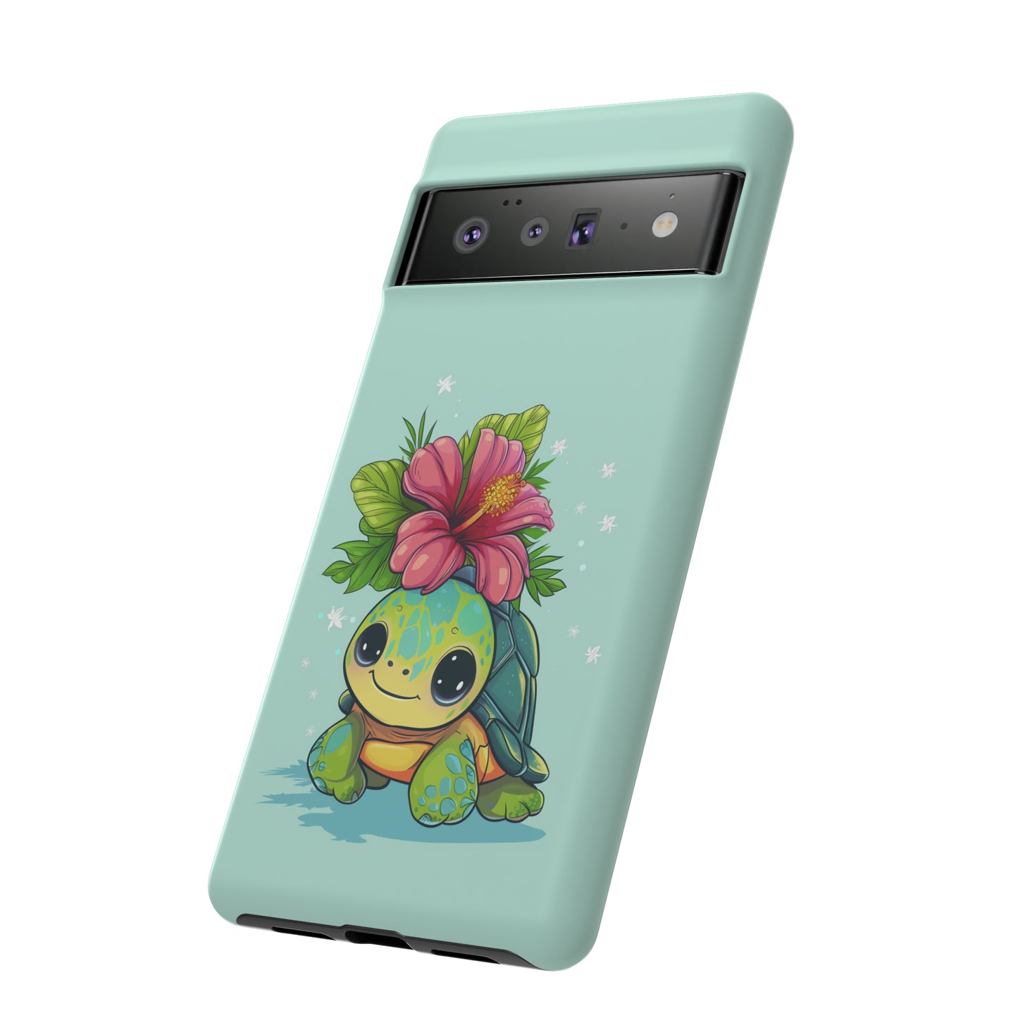 Cute Turtle Hawaiian Phone Case, Tropical, Hibiscus, Wireless Compatible, Protective Cell Phone Case for iPhone, Samsung, Pixel phones