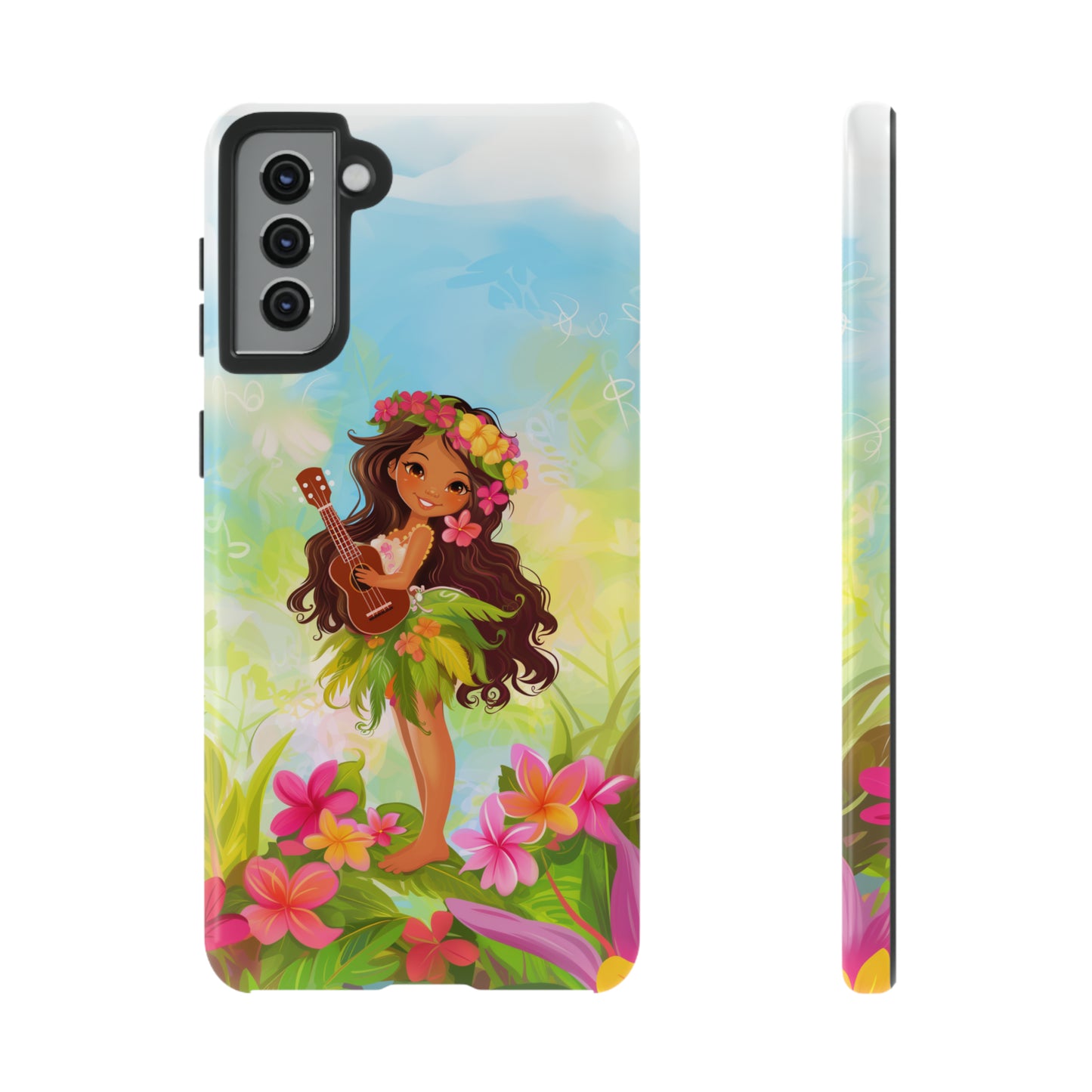 Cute Hula Girl Hawaiian Phone Case, Tropical, Hibiscus, Wireless Compatible, Protective Cell Phone Case for iPhone, Samsung, Pixel phones