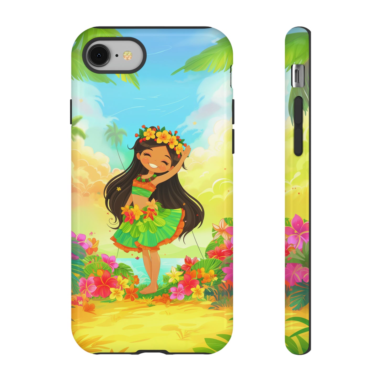 Cute Hula Girl Hawaiian Phone Case, Tropical, Hibiscus, Wireless Compatible, Protective Cell Phone Case for iPhone, Samsung, Pixel phones