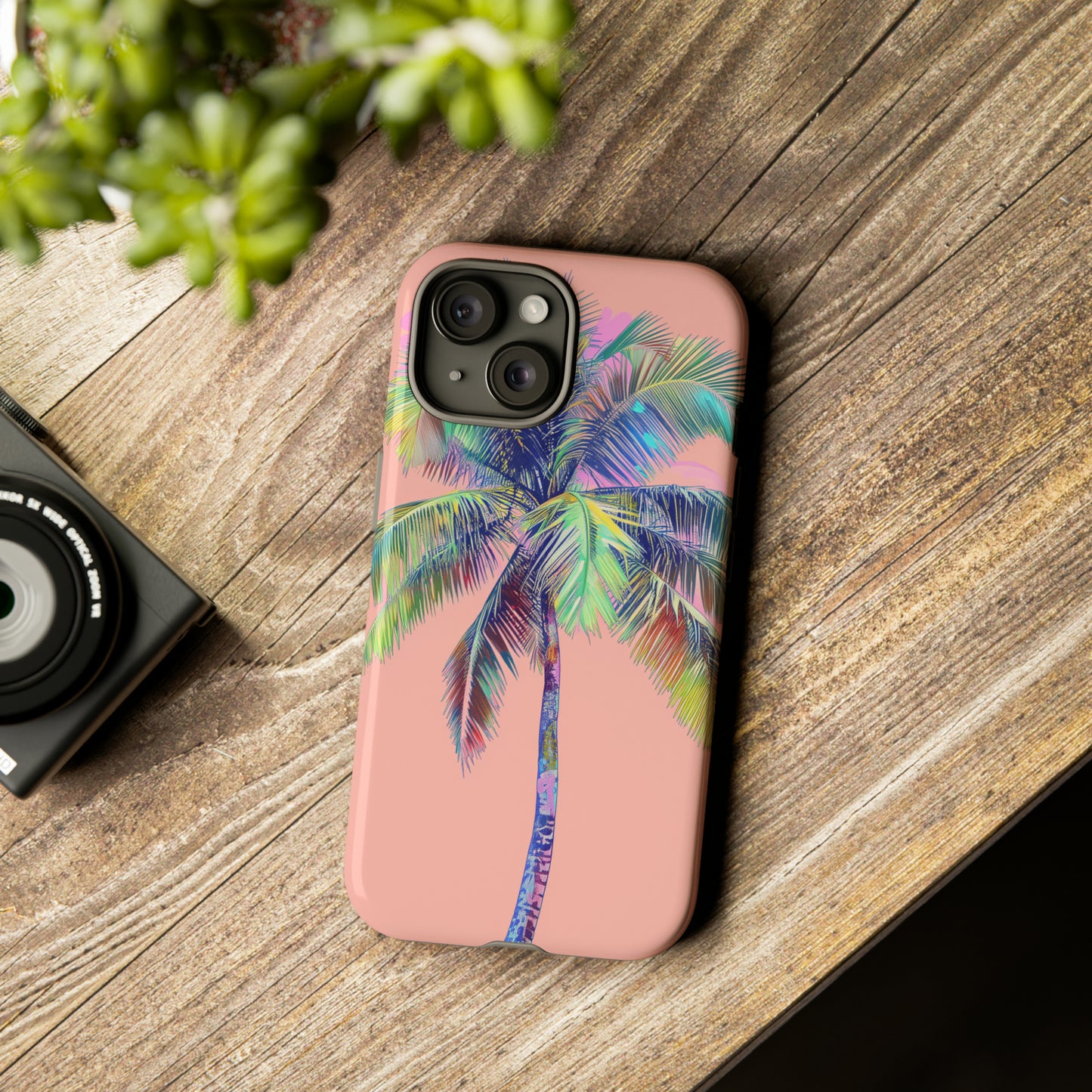 Pink Palm Tree Hawaiian Phone Case, Tropical, Hibiscus, Wireless Compatible, Protective Cell Phone Case for iPhone, Samsung, Pixel phones