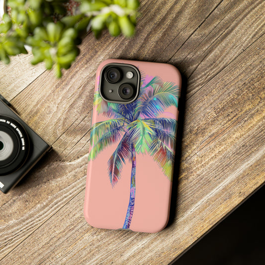 Pink Palm Tree Hawaiian Phone Case, Tropical, Hibiscus, Wireless Compatible, Protective Cell Phone Case for iPhone, Samsung, Pixel phones