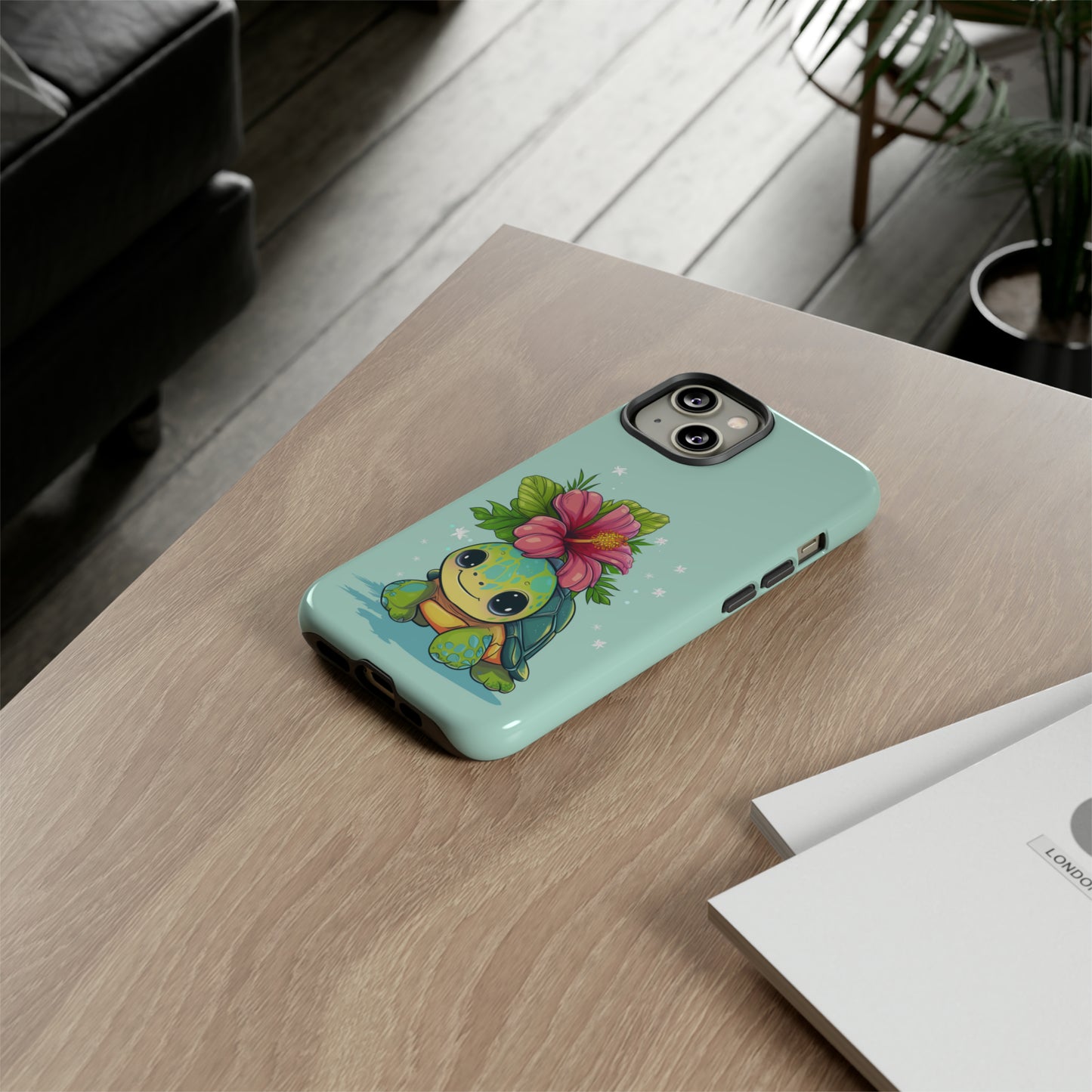 Cute Turtle Hawaiian Phone Case, Tropical, Hibiscus, Wireless Compatible, Protective Cell Phone Case for iPhone, Samsung, Pixel phones