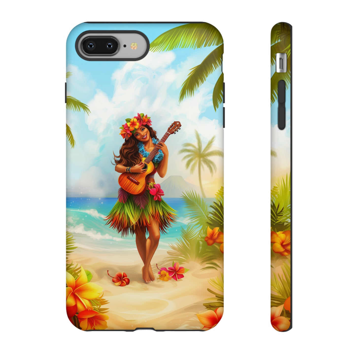 Hula Girl Guitar Hawaiian Phone Case, Tropical, Hibiscus, Wireless Compatible, Protective Cell Phone Case for iPhone, Samsung, Pixel phones